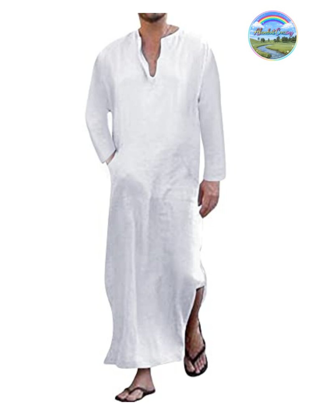 Men's Kaftan Thobe Long Sleeve Robe Side Split with Pockets